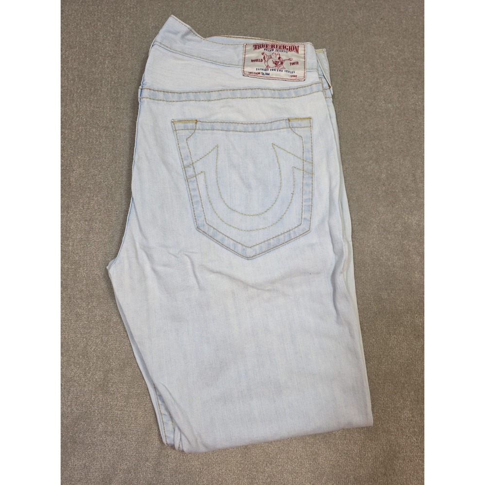 TRUE RELIGION Men's Ricky Slim Fit Fresco Light Wash Jeans 40x32 Distressed